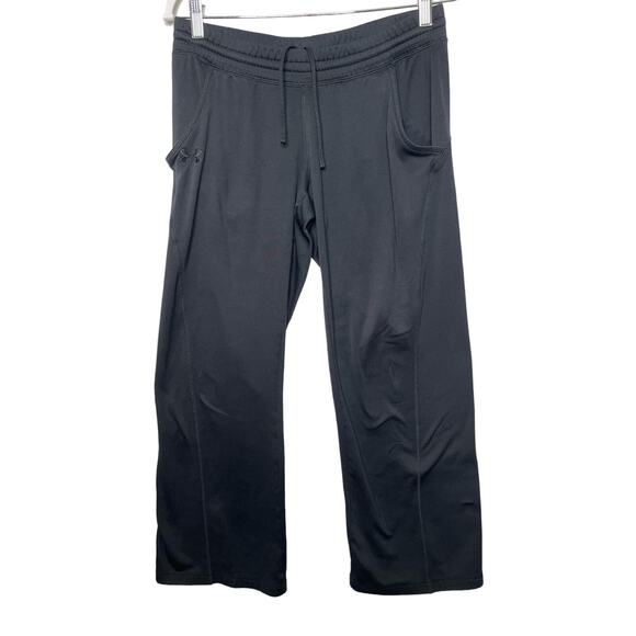 Under Armour Sweatpants Wide Leg Drawstring Waist Side Pockets Black Medium - Picture 1 of 12